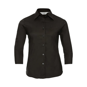 Camicia Ladies 3/4 Sleeve Easy Care Fitted marrone / XS - personalizzabile con logo