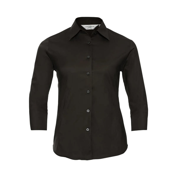 Camicia Ladies 3/4 Sleeve Easy Care Fitted marrone / XS - personalizzabile con logo