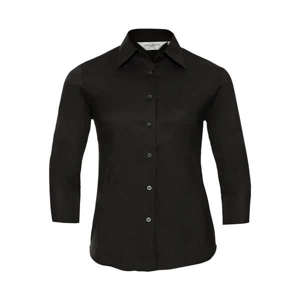 Camicia Ladies 3/4 Sleeve Easy Care Fitted nero / XS - personalizzabile con logo