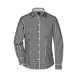 Camicia Ladies Checked Blouse nero / XS - personalizzabile con logo