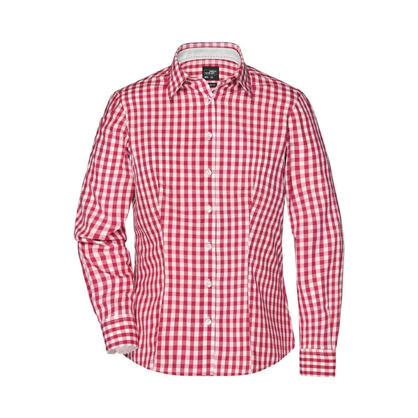 Camicia Ladies Checked Blouse rosso / XS - personalizzabile con logo