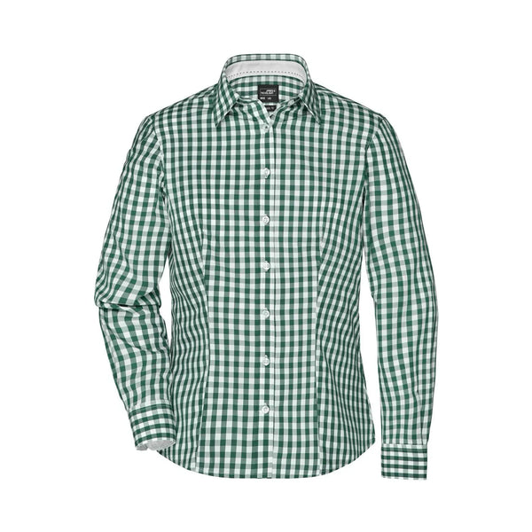 Camicia Ladies Checked Blouse verde / XS - personalizzabile con logo