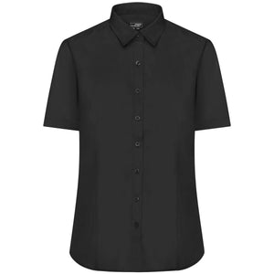 Camicia Ladies  Maniche Corte Poplin nero / XS - personalizzabile con logo