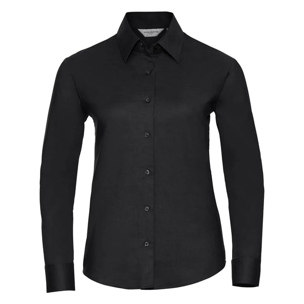 Camicia Ladies Maniche Lunghe Easy Care Oxford nero / XS - personalizzabile con logo