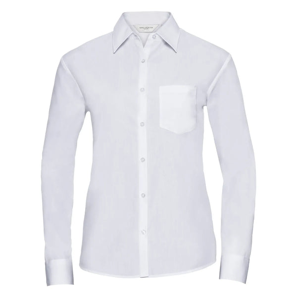 Camicia Ladies Maniche Lunghe Polycotton Poplin bianco / XS - personalizzabile con logo
