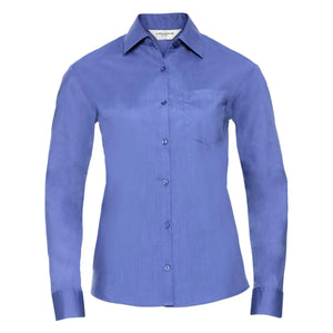 Camicia Ladies Maniche Lunghe Polycotton Poplin blu / XS - personalizzabile con logo