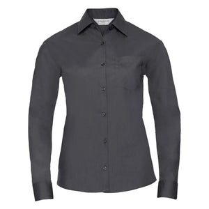 Camicia Ladies Maniche Lunghe Polycotton Poplin grigio / XS - personalizzabile con logo