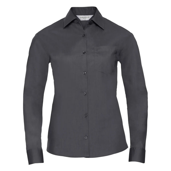 Camicia Ladies Maniche Lunghe Polycotton Poplin grigio / XS - personalizzabile con logo