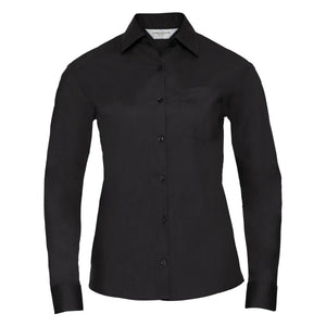 Camicia Ladies Maniche Lunghe Polycotton Poplin nero / XS - personalizzabile con logo