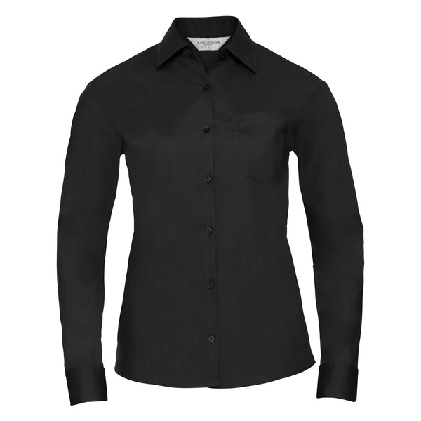 Camicia Ladies Maniche Lunghe Polycotton Poplin nero / XS - personalizzabile con logo