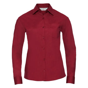 Camicia Ladies Maniche Lunghe Polycotton Poplin rosso / XS - personalizzabile con logo