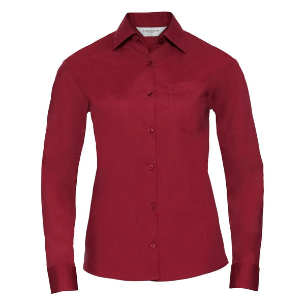 Camicia Ladies Maniche Lunghe Polycotton Poplin rosso / XS - personalizzabile con logo