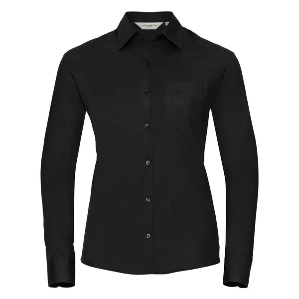 Camicia Ladies Maniche Lunghe Pure Cotton Poplin nero / XS - personalizzabile con logo