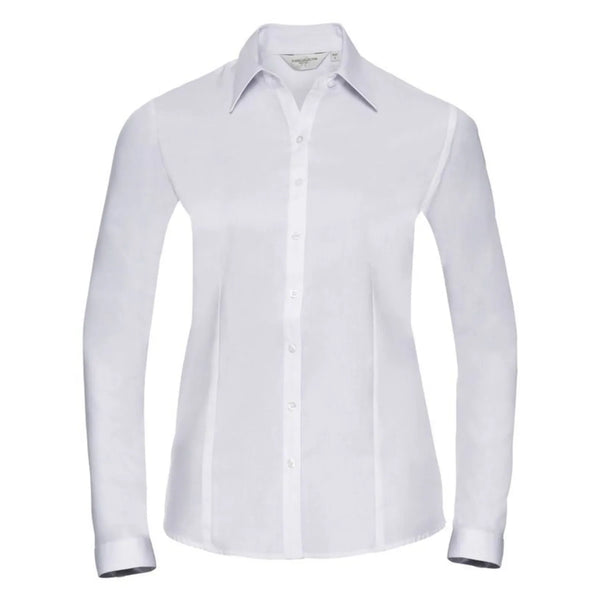 Camicia Ladies Maniche Lunghe Tailored Herringbone bianco / XS - personalizzabile con logo