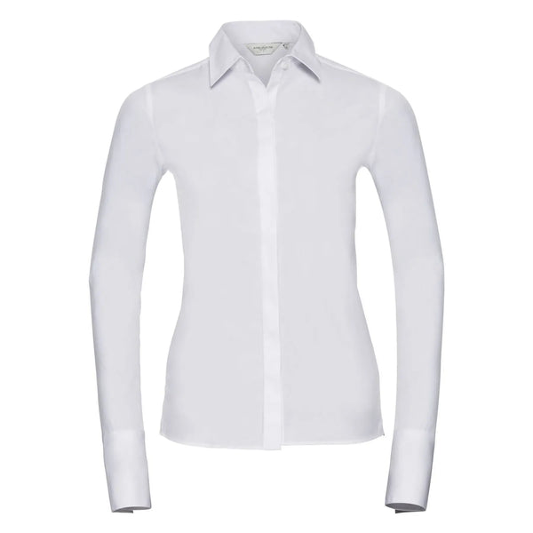 Camicia Ladies Maniche Lunghe Ultimate Stretch bianco / XS - personalizzabile con logo