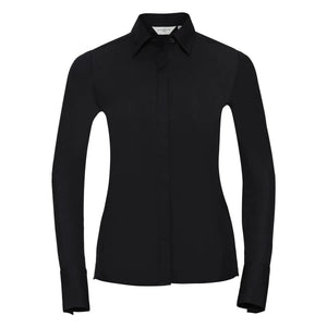 Camicia Ladies Maniche Lunghe Ultimate Stretch nero / XS - personalizzabile con logo