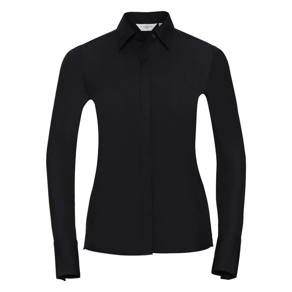 Camicia Ladies Maniche Lunghe Ultimate Stretch nero / XS - personalizzabile con logo