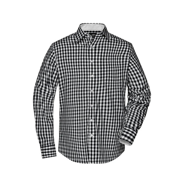 Camicia Mens Checked nero / S - personalizzabile con logo