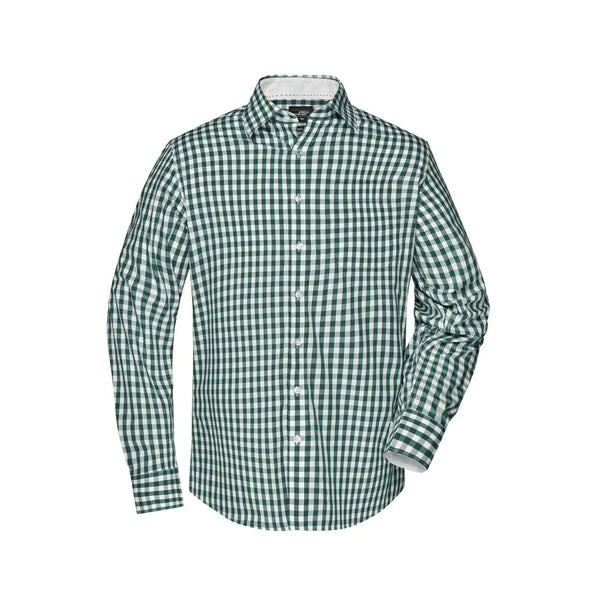 Camicia Mens Checked verde / S - personalizzabile con logo