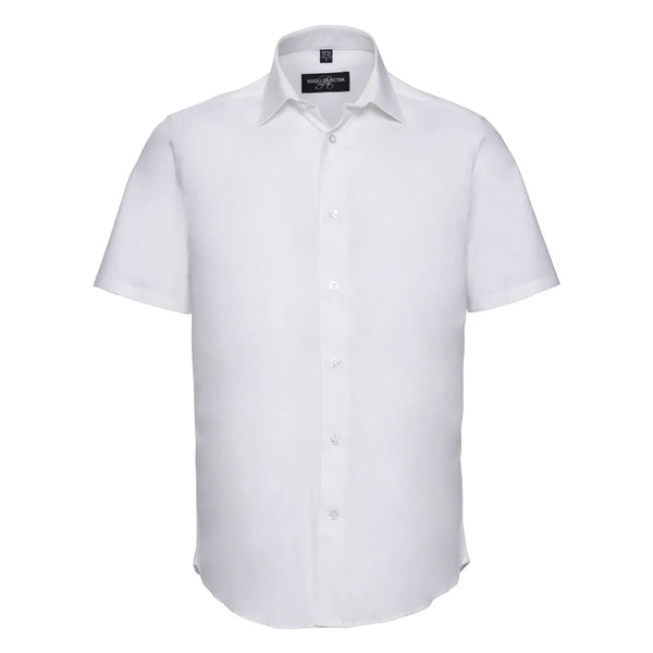Camicia Mens Maniche Corte Easy Care Fitted bianco / S - personalizzabile con logo