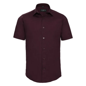 Camicia Mens Maniche Corte Easy Care Fitted bordeaux / S - personalizzabile con logo