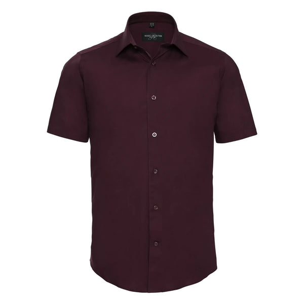 Camicia Mens Maniche Corte Easy Care Fitted bordeaux / S - personalizzabile con logo
