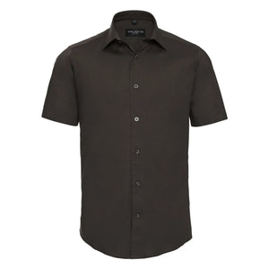 Camicia Mens Maniche Corte Easy Care Fitted marrone / S - personalizzabile con logo