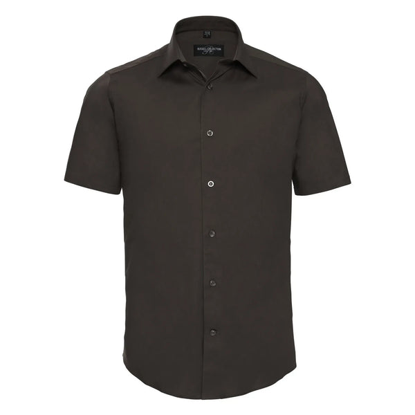 Camicia Mens Maniche Corte Easy Care Fitted marrone / S - personalizzabile con logo