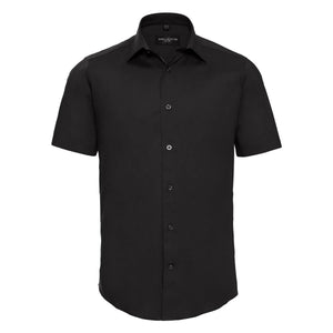 Camicia Mens Maniche Corte Easy Care Fitted nero / S - personalizzabile con logo