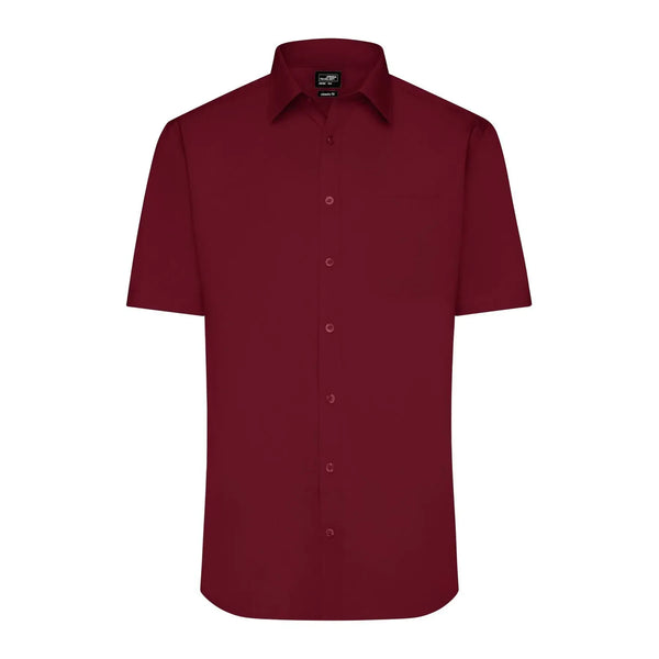 Camicia Mens  Maniche Corte Poplin bordeaux / S - personalizzabile con logo