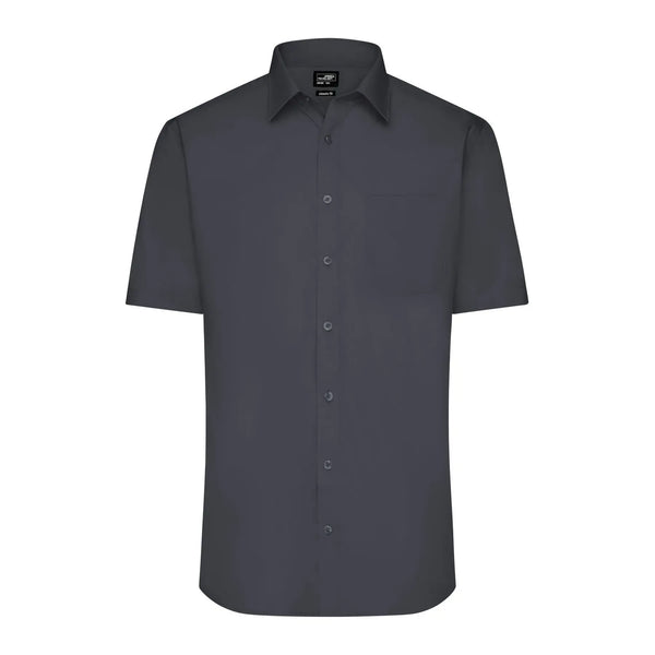 Camicia Mens  Maniche Corte Poplin grigio / S - personalizzabile con logo