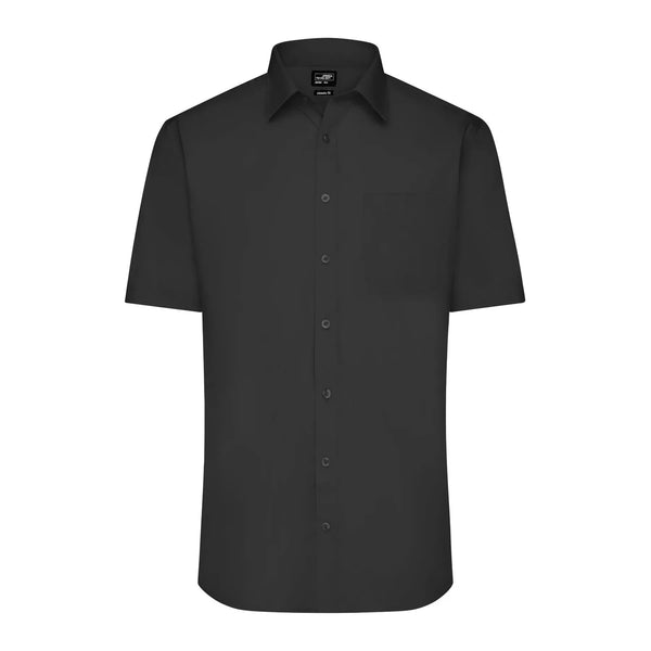 Camicia Mens  Maniche Corte Poplin nero / S - personalizzabile con logo