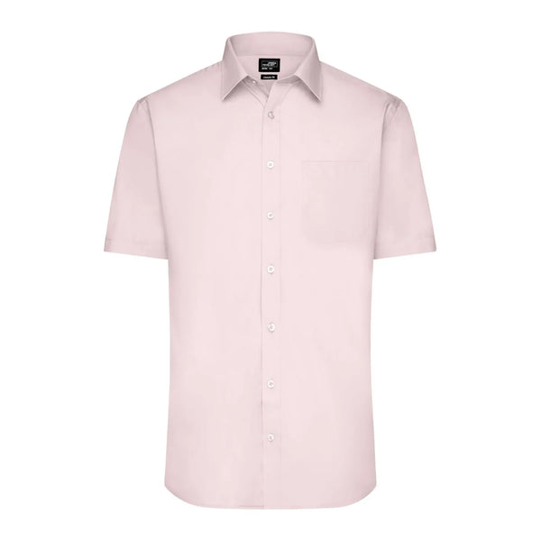 Camicia Mens  Maniche Corte Poplin rosa / S - personalizzabile con logo
