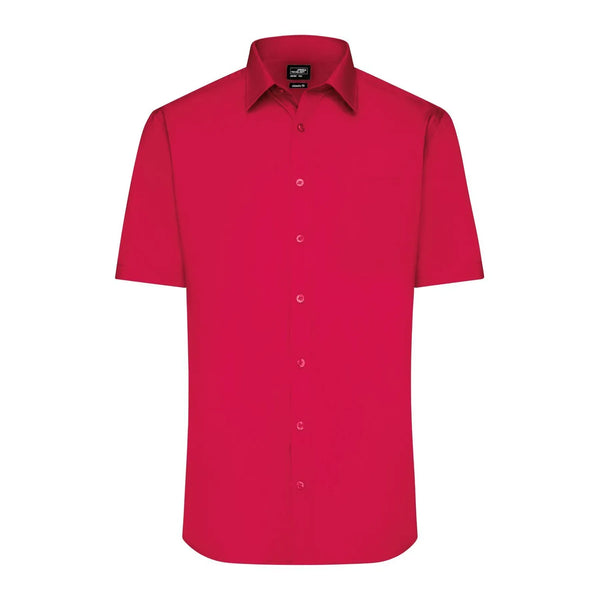 Camicia Mens  Maniche Corte Poplin rosso / S - personalizzabile con logo
