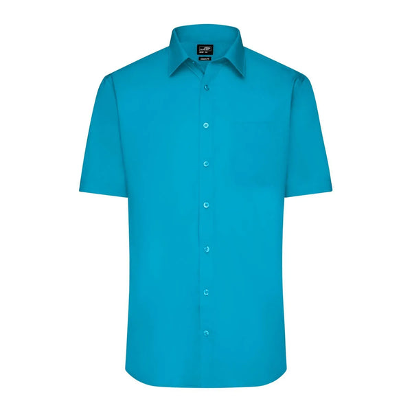 Camicia Mens  Maniche Corte Poplin turquoise / S - personalizzabile con logo