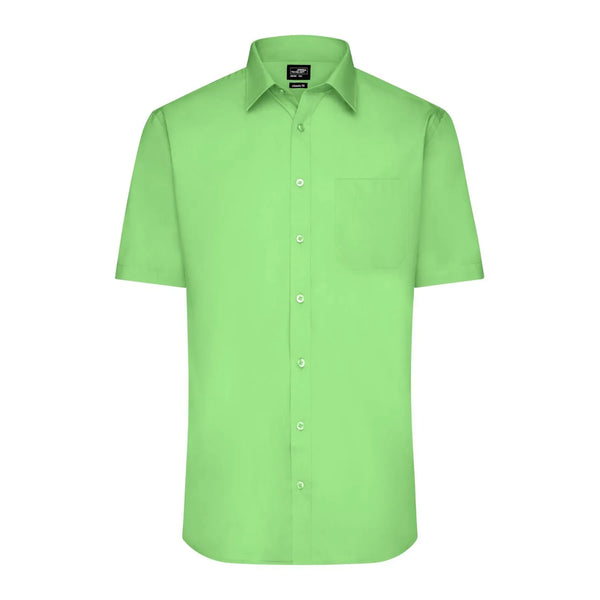 Camicia Mens  Maniche Corte Poplin verde / S - personalizzabile con logo