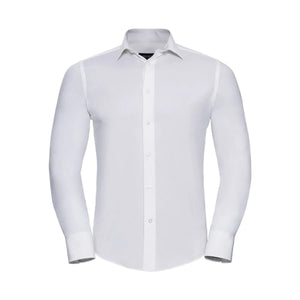 Camicia Mens Maniche Lunghe Easy Care Fitted bianco / S - personalizzabile con logo