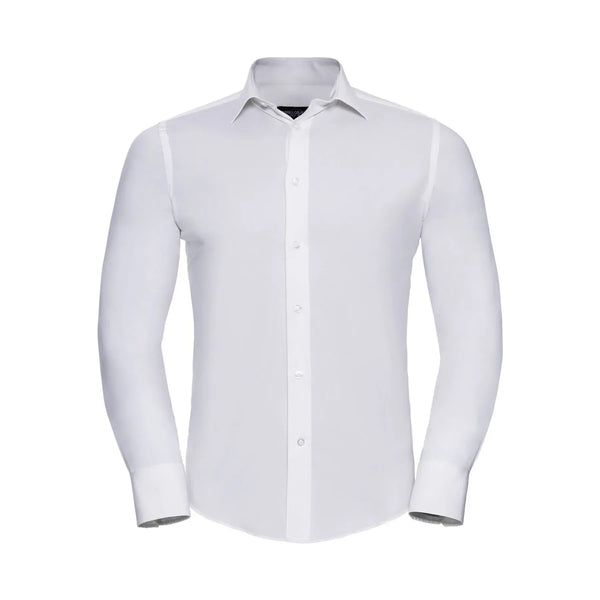 Camicia Mens Maniche Lunghe Easy Care Fitted bianco / S - personalizzabile con logo