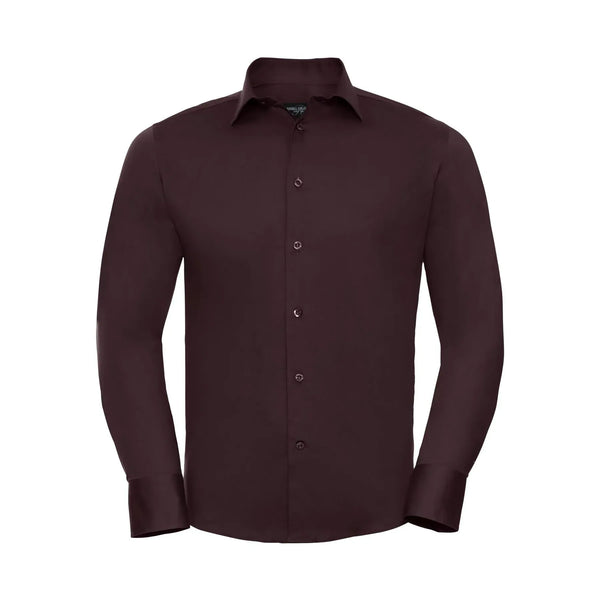 Camicia Mens Maniche Lunghe Easy Care Fitted bordeaux / S - personalizzabile con logo