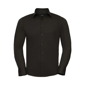 Camicia Mens Maniche Lunghe Easy Care Fitted marrone / S - personalizzabile con logo