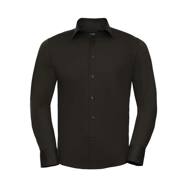 Camicia Mens Maniche Lunghe Easy Care Fitted marrone / S - personalizzabile con logo
