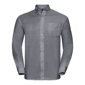 Camicia Mens Maniche Lunghe Easy Care Oxford grigio / S - personalizzabile con logo