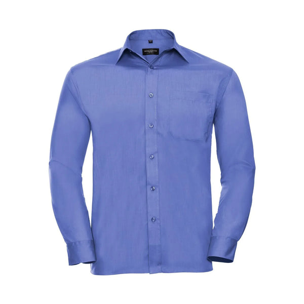 Camicia Mens Maniche Lunghe Polycotton Poplin blu / S - personalizzabile con logo