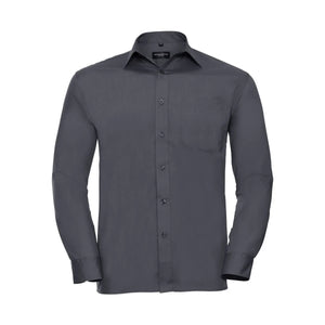 Camicia Mens Maniche Lunghe Polycotton Poplin grigio / S - personalizzabile con logo