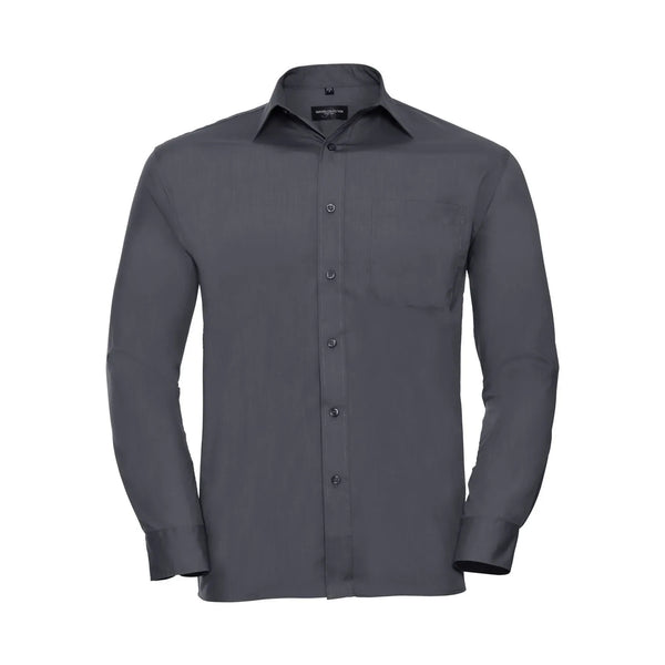 Camicia Mens Maniche Lunghe Polycotton Poplin grigio / S - personalizzabile con logo