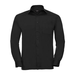 Camicia Mens Maniche Lunghe Polycotton Poplin nero / S - personalizzabile con logo