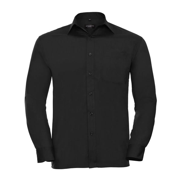 Camicia Mens Maniche Lunghe Polycotton Poplin nero / S - personalizzabile con logo