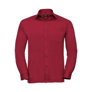 Camicia Mens Maniche Lunghe Polycotton Poplin rosso / S - personalizzabile con logo