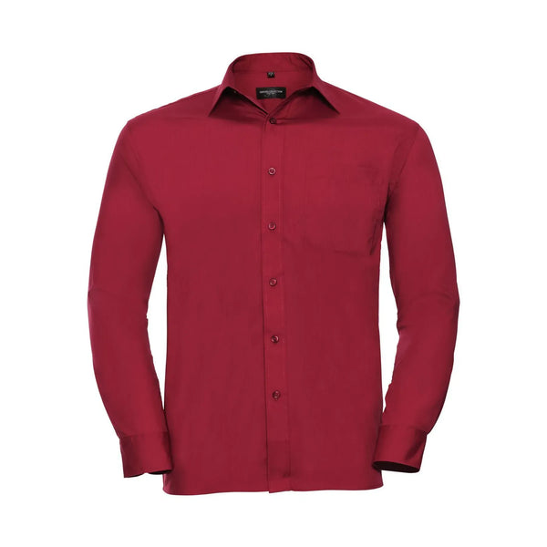 Camicia Mens Maniche Lunghe Polycotton Poplin rosso / S - personalizzabile con logo
