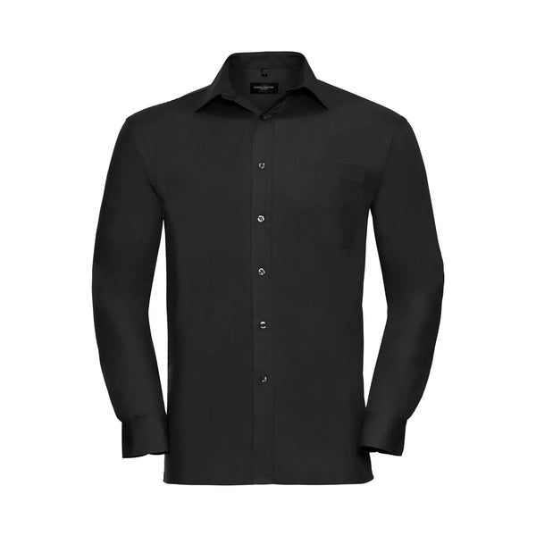 Camicia Mens Maniche Lunghe Pure Cotton Poplin nero / S - personalizzabile con logo